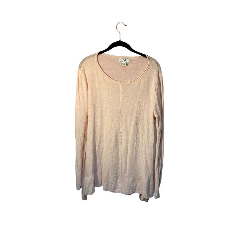 Magaschoni women’s 100% linen light, pink pull over sweater size large